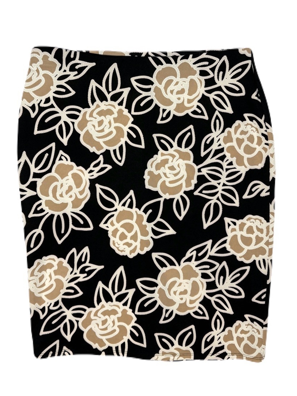 NYCC Black Floral Pencil Skirt Stretchy Elastic Waist Office Chic Large